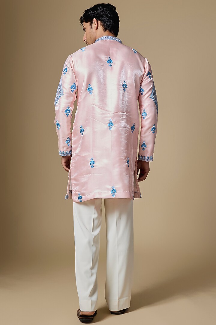Light Pink Satin Cutdana Work Kurta Set by Dapper & Dare at Pernia's Pop Up Shop