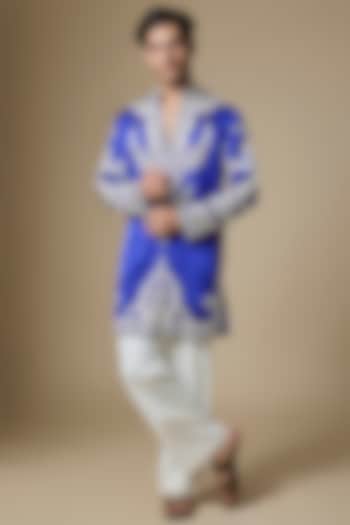 Cobalt Blue Armani Satin Cutdana Embroidered Kurta Set by Dapper & Dare at Pernia's Pop Up Shop