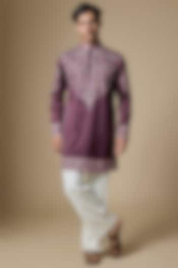 Wine Armani Satin Cutdana Embroidered Kurta Set by Dapper & Dare at Pernia's Pop Up Shop