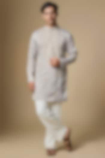 Silver Grey Armani Satin Cutdana Embroidered Kurta Set by Dapper & Dare at Pernia's Pop Up Shop