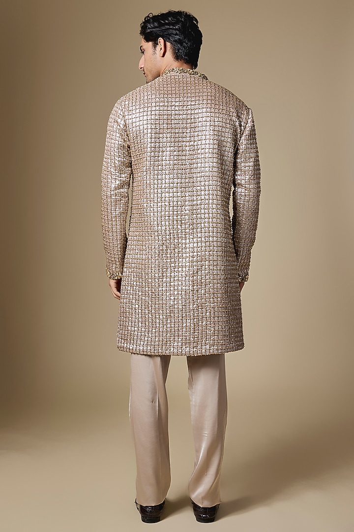 Bronze Net Embroidered Kurta Set by Dapper & Dare at Pernia's Pop Up Shop