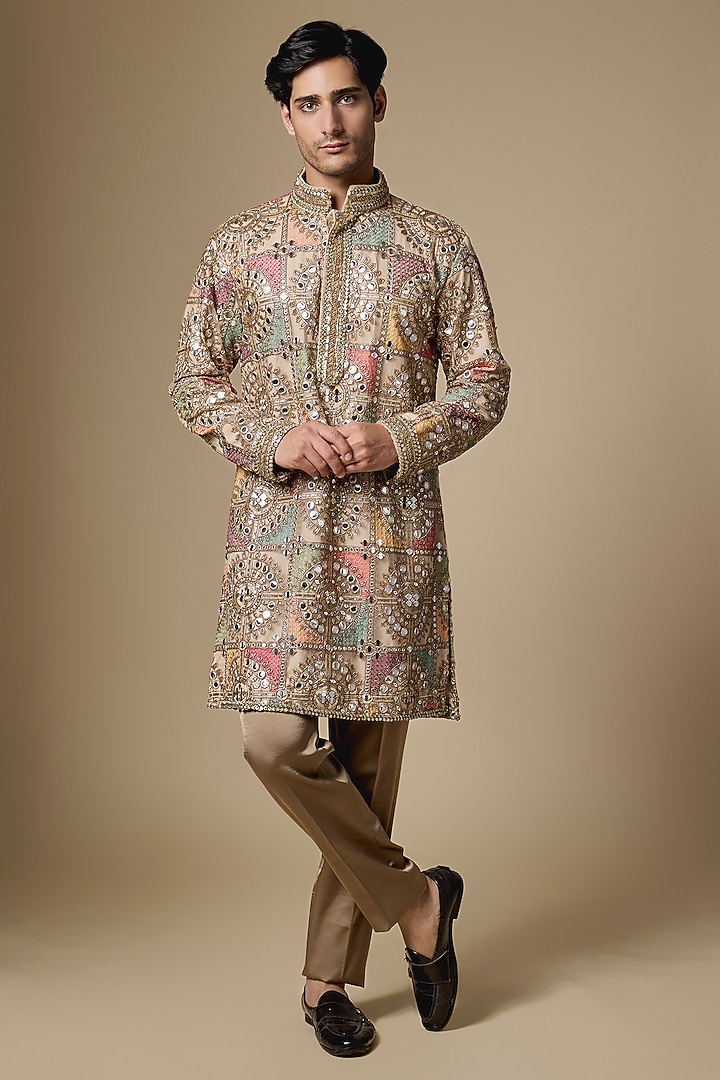 Multi-Colored Georgette Mirror Embroidered Kurta Set by Dapper & Dare at Pernia's Pop Up Shop