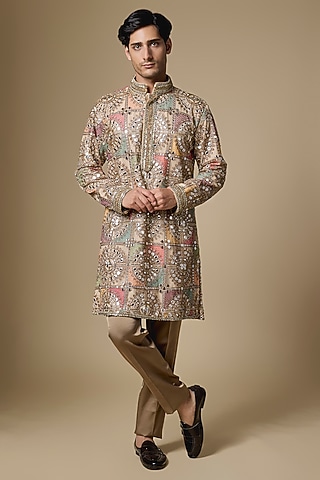 Multi-Colored Georgette Mirror Embroidered Kurta Set by Dapper & Dare