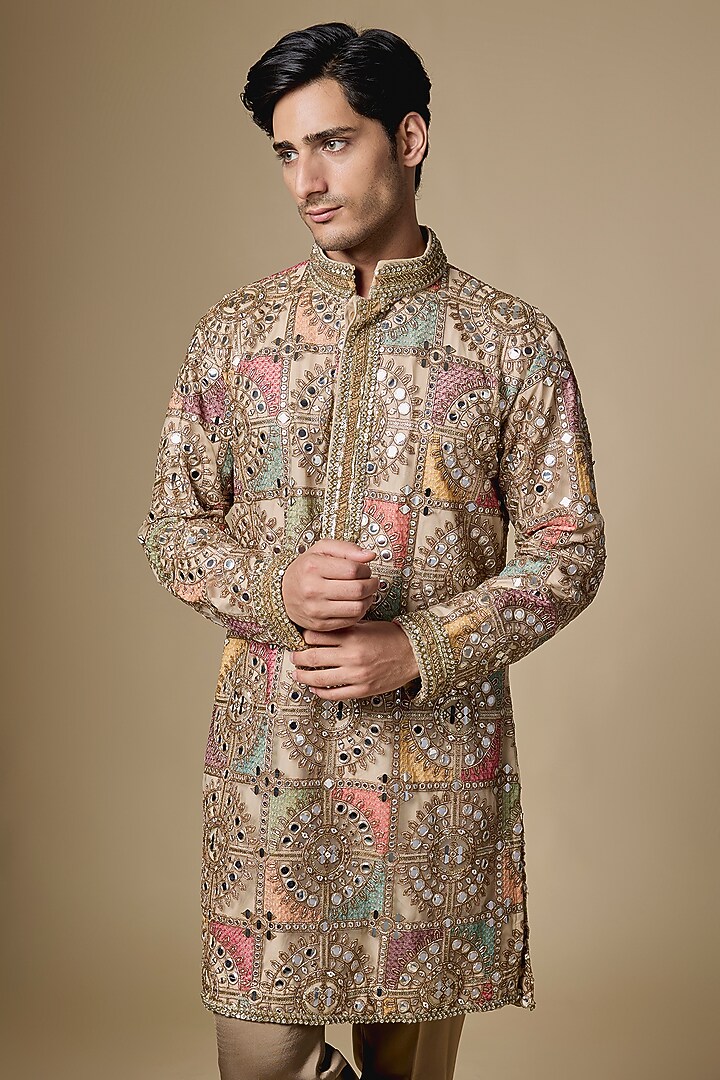 Multi-Colored Georgette Mirror Embroidered Kurta Set by Dapper & Dare at Pernia's Pop Up Shop