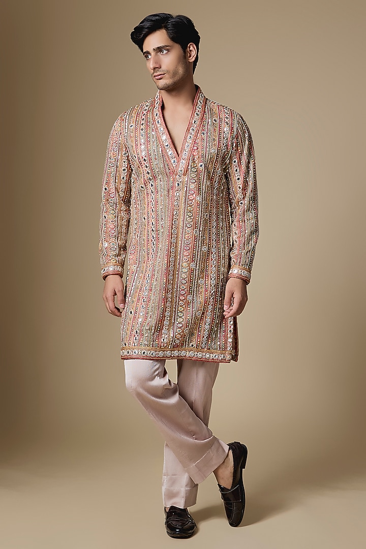 Multi-Colored Sequins Net Fabric Cutdana Embroidered Kurta Set by Dapper & Dare at Pernia's Pop Up Shop