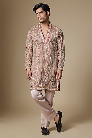 Multi-Colored Sequins Net Fabric Cutdana Embroidered Kurta Set by Dapper & Dare