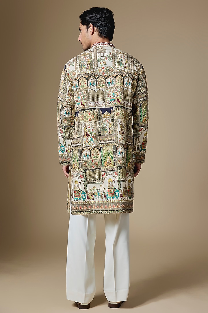 Multi-Colored Dupion Silk Zardosi Embroidered Kurta Set by Dapper & Dare at Pernia's Pop Up Shop