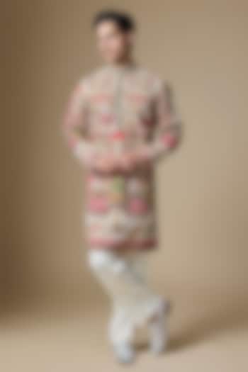 Multi-Colored Dupion Silk Zardosi Embroidered Kurta Set by Dapper & Dare at Pernia's Pop Up Shop