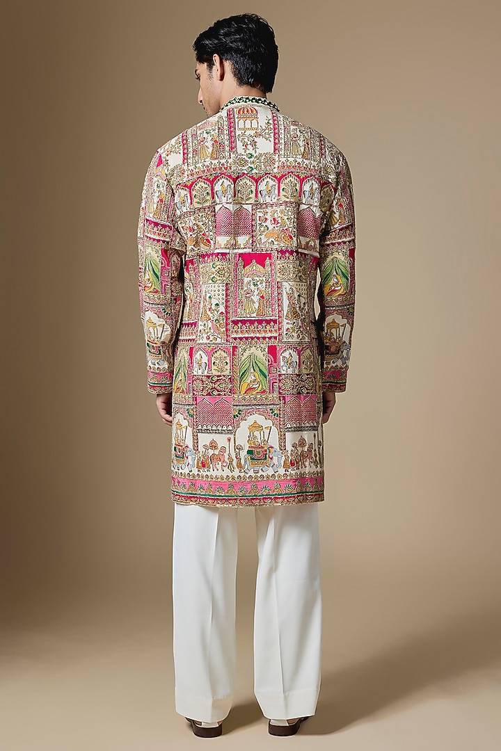 Multi-Colored Dupion Silk Zardosi Embroidered Kurta Set by Dapper & Dare at Pernia's Pop Up Shop