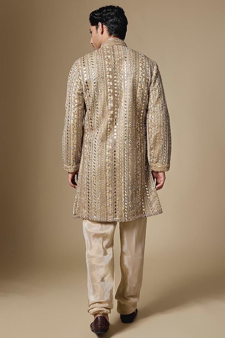 Bronze Gold Net Cutdana Embellished Kurta Set by Dapper & Dare at Pernia's Pop Up Shop