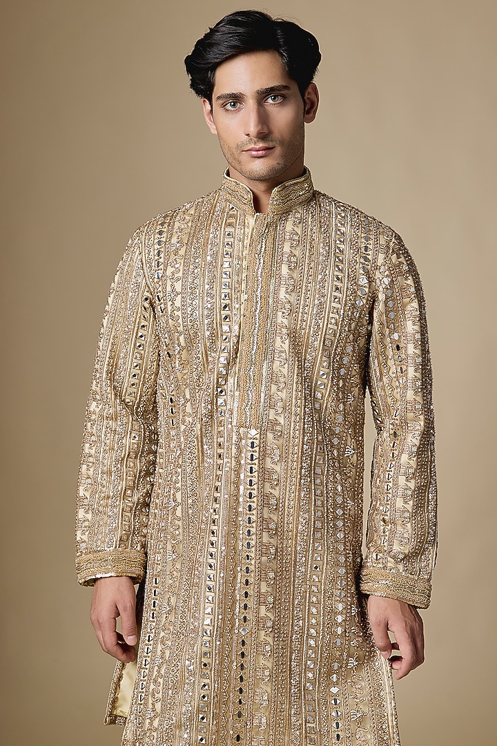 Bronze Gold Net Cutdana Embellished Kurta Set by Dapper & Dare at Pernia's Pop Up Shop