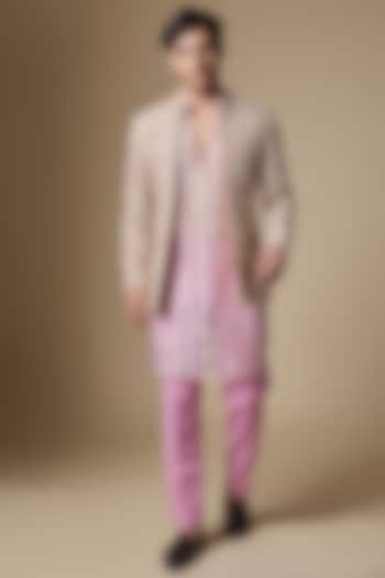 Gold Georgette Resham Embellished Open-Groom Indowestern Set by Dapper & Dare at Pernia's Pop Up Shop
