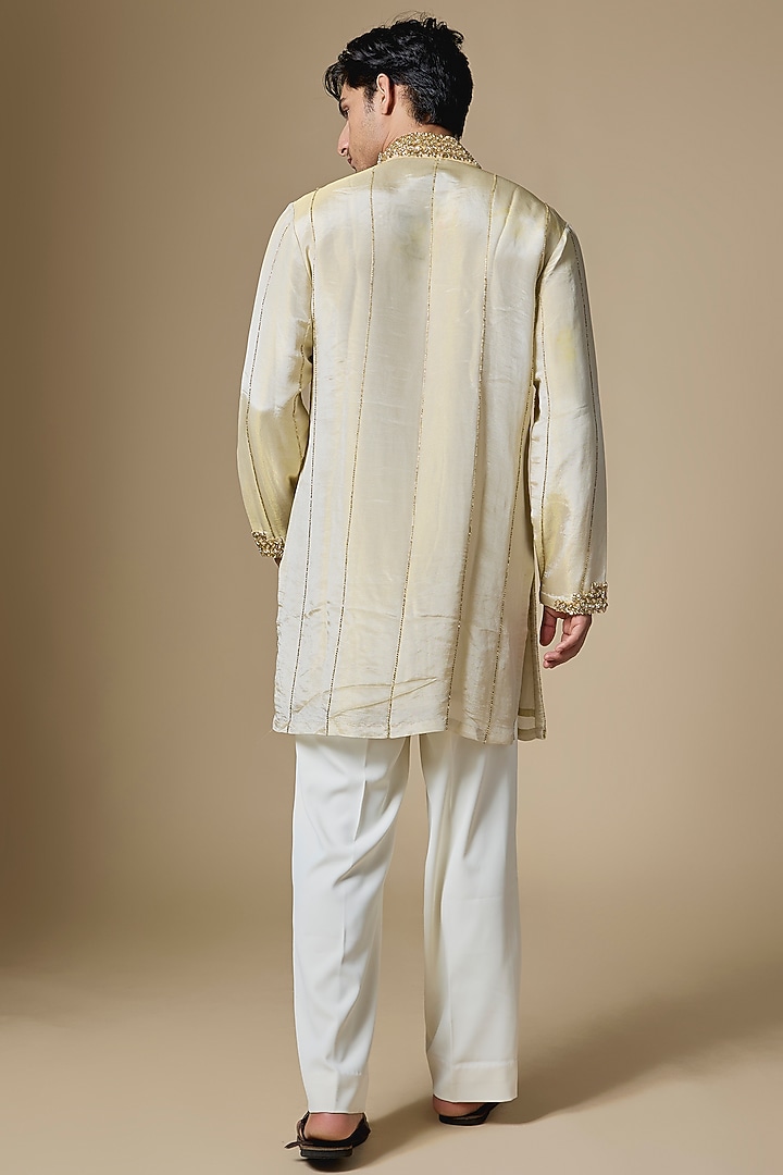 Gold Tissue Cutdana Embroidered Kurta Set by Dapper & Dare at Pernia's Pop Up Shop