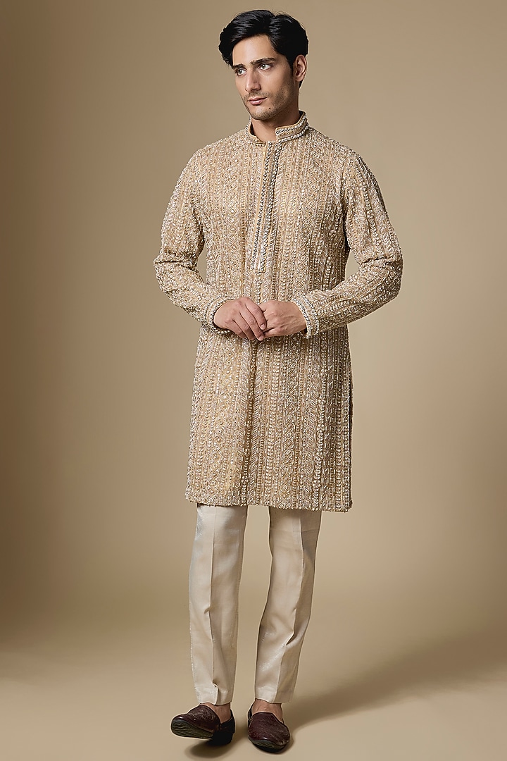 Gold Net Cutdana Embroidered Kurta Set by Dapper & Dare at Pernia's Pop Up Shop