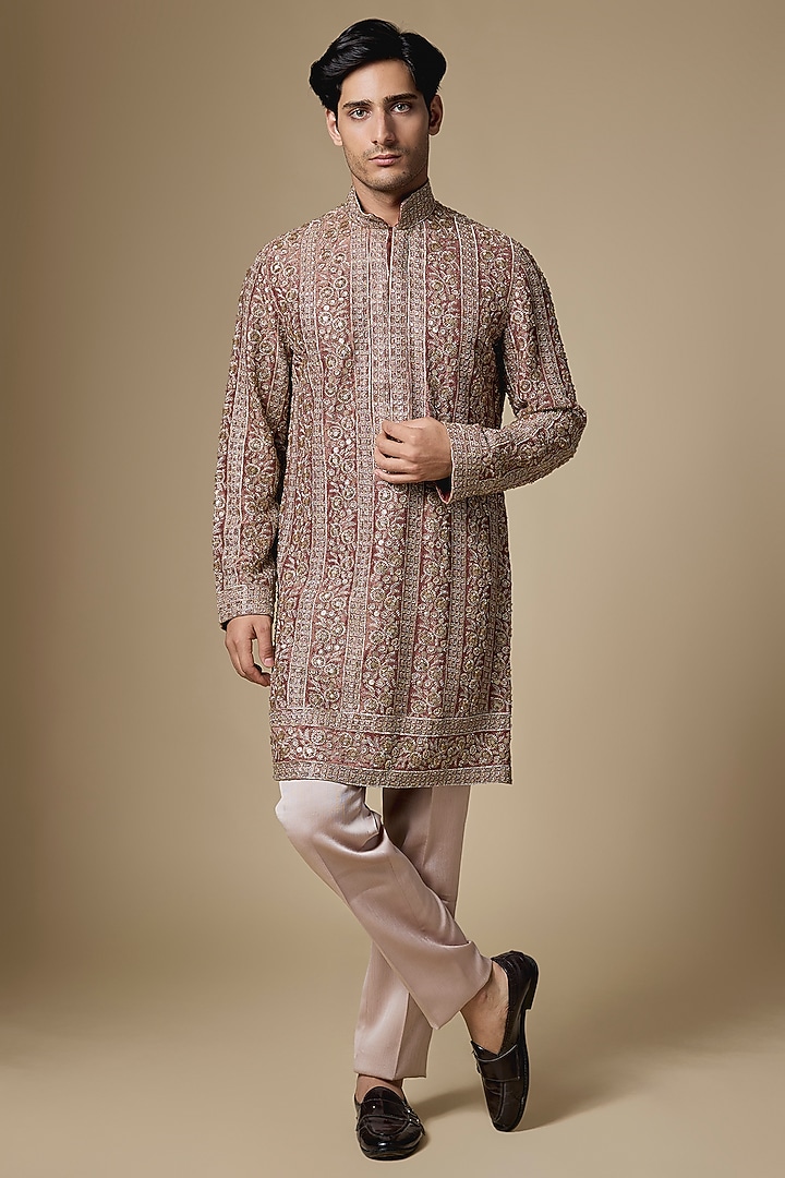 Purple Georgette Cutdana Embroidered Kurta Set by Dapper & Dare at Pernia's Pop Up Shop