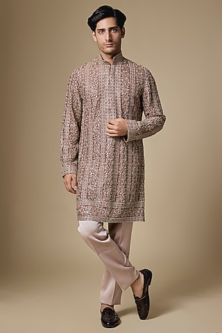 Purple Georgette Cutdana Embroidered Kurta Set by Dapper & Dare