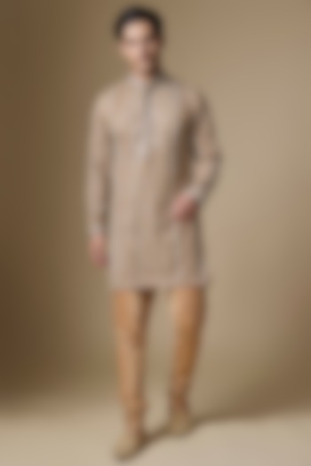Bronze Gold Net Cutdana Embroidered Kurta Set by Dapper & Dare at Pernia's Pop Up Shop