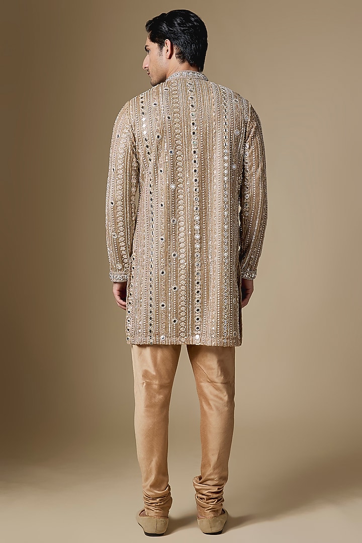 Bronze Gold Net Cutdana Embroidered Kurta Set by Dapper & Dare at Pernia's Pop Up Shop