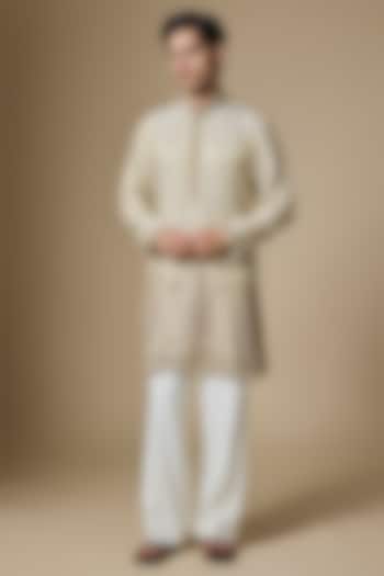 Gold Georgette Cutdana Embroidered Kurta Set by Dapper & Dare at Pernia's Pop Up Shop
