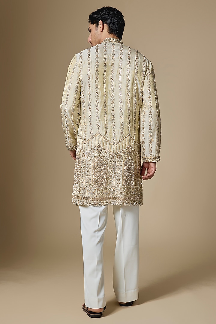 Gold Georgette Cutdana Embroidered Kurta Set by Dapper & Dare at Pernia's Pop Up Shop
