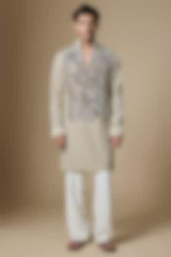 Gold Georgette Mirror Embroidered Kurta Set by Dapper & Dare at Pernia's Pop Up Shop