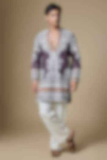 Purple Armani Satin Cutdana Embroidered Kurta Set by Dapper & Dare at Pernia's Pop Up Shop