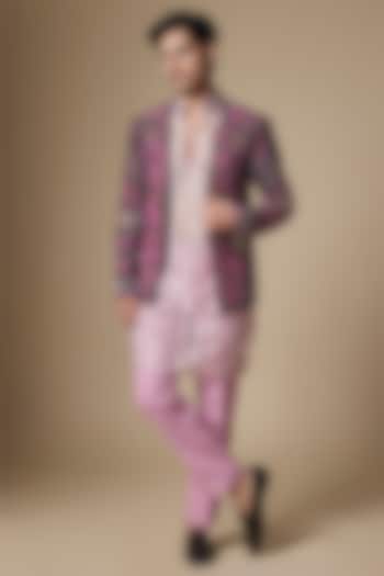 Magenta Japanese Twill Sequins Embroidered Open Groom Indowestern Set by Dapper & Dare at Pernia's Pop Up Shop