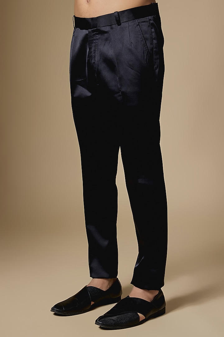 Black Satin Mirror Embroidered Kurta Set by Dapper & Dare at Pernia's Pop Up Shop