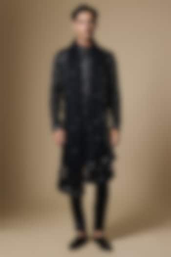 Black Georgette Mirror Embroidered Kurta Set by Dapper & Dare at Pernia's Pop Up Shop