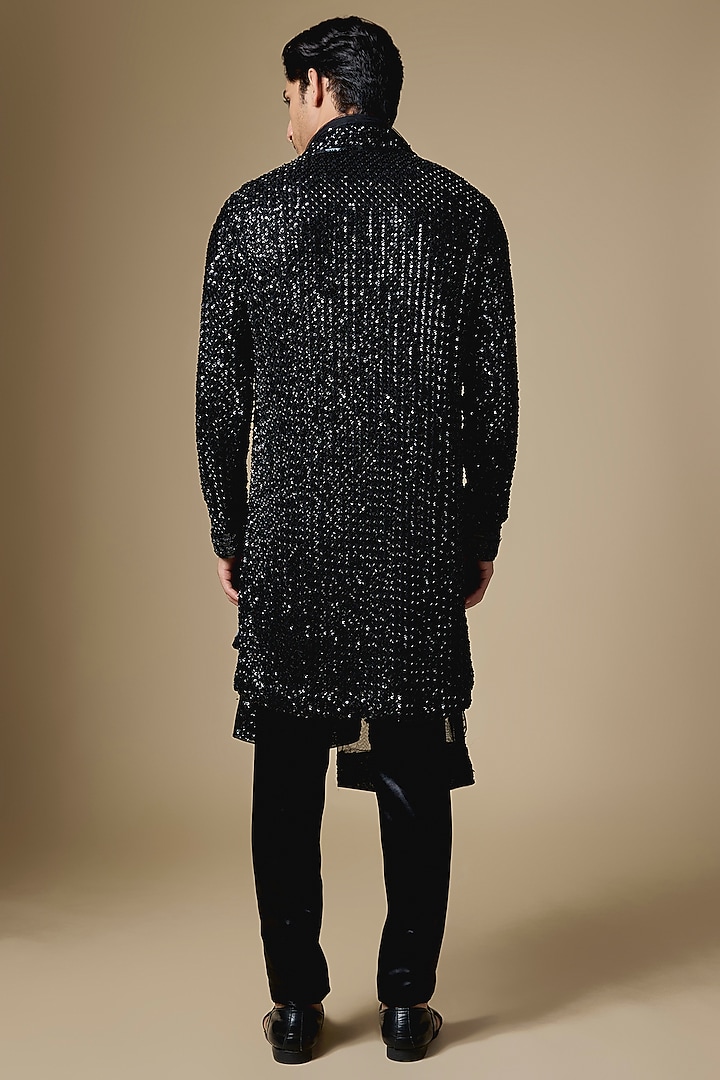 Black Georgette Mirror Embroidered Kurta Set by Dapper & Dare at Pernia's Pop Up Shop