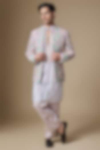 Lavender Satin Cutdana Embroidered Open Groom Indowestern Set by Dapper & Dare at Pernia's Pop Up Shop