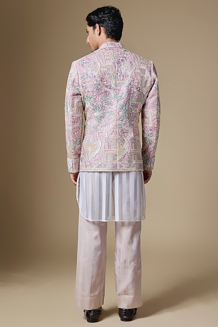 Lavender Satin Cutdana Embroidered Open Groom Indowestern Set by Dapper & Dare at Pernia's Pop Up Shop
