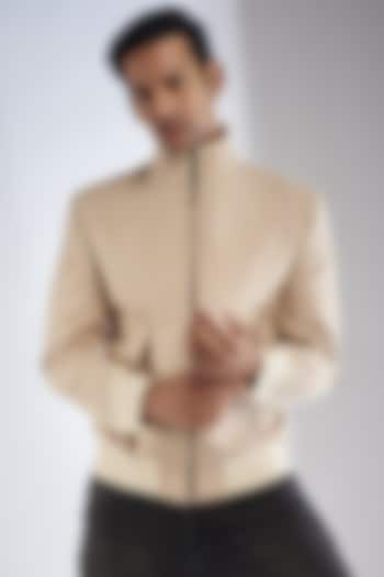 Beige Linen Zipper Jacket by Dapper & Dare