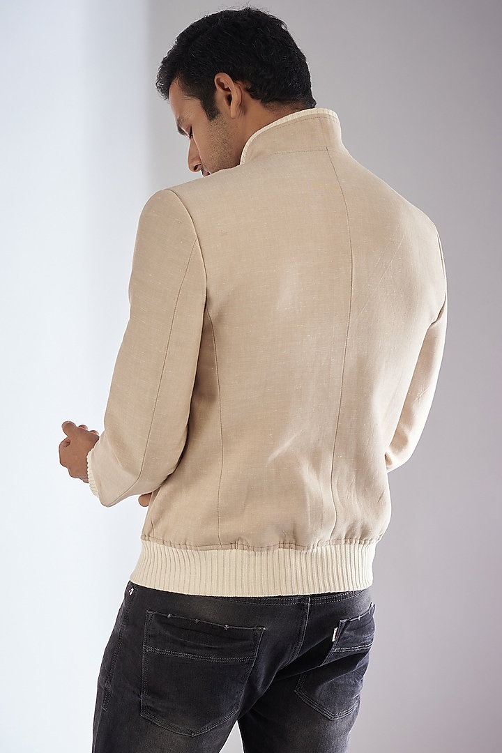 Beige Linen Zipper Jacket by Dapper & Dare at Pernia's Pop Up Shop