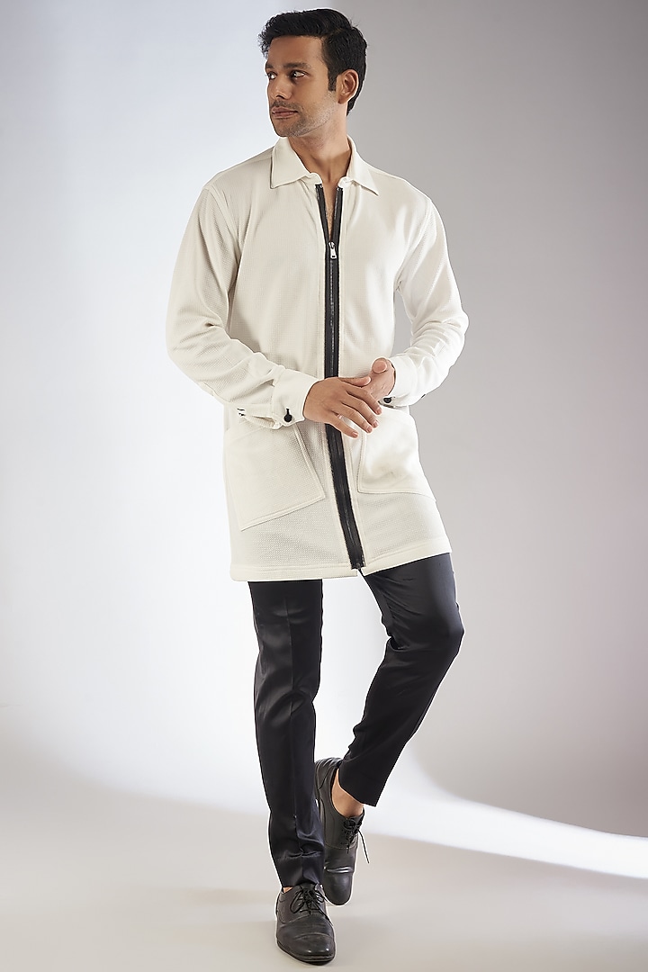 White Cotton Viscose Party Wear Shirt by Dapper & Dare at Pernia's Pop Up Shop