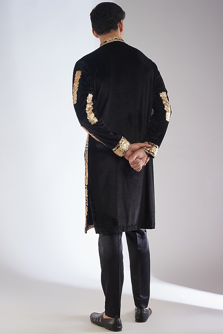 Black & Gold Sequins Georgette Kurta Set by Dapper & Dare at Pernia's Pop Up Shop