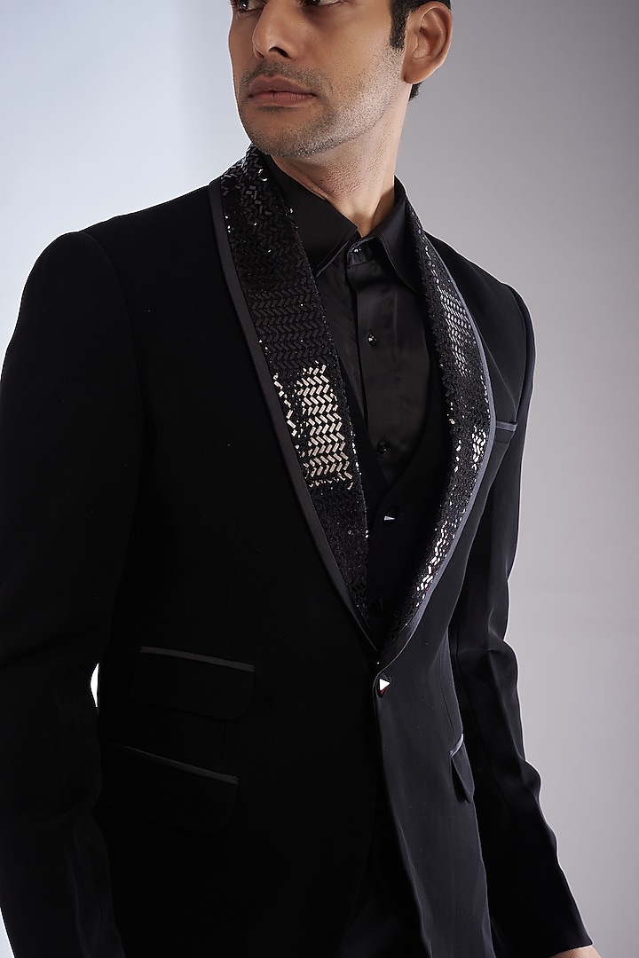 Black Satin Tuxedo Set by Dapper & Dare at Pernia's Pop Up Shop