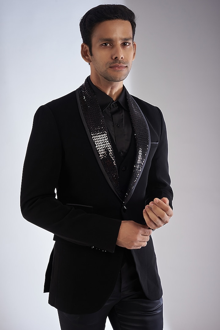 Black Satin Tuxedo Set by Dapper & Dare at Pernia's Pop Up Shop