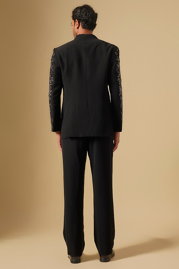 Black Japanese Twill Cutdana Embroidered Blazer Set by Dapper & Dare at Pernia's Pop Up Shop