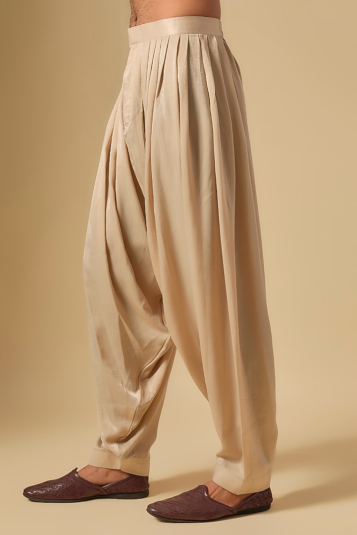 Beige Sandwash Satin Embroidered Groom Sherwani Set by Dapper & Dare at Pernia's Pop Up Shop