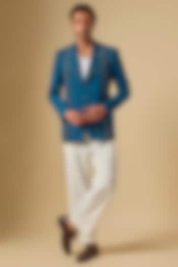 Turquoise Blue Japanese Twill Blazer Set by Dapper & Dare