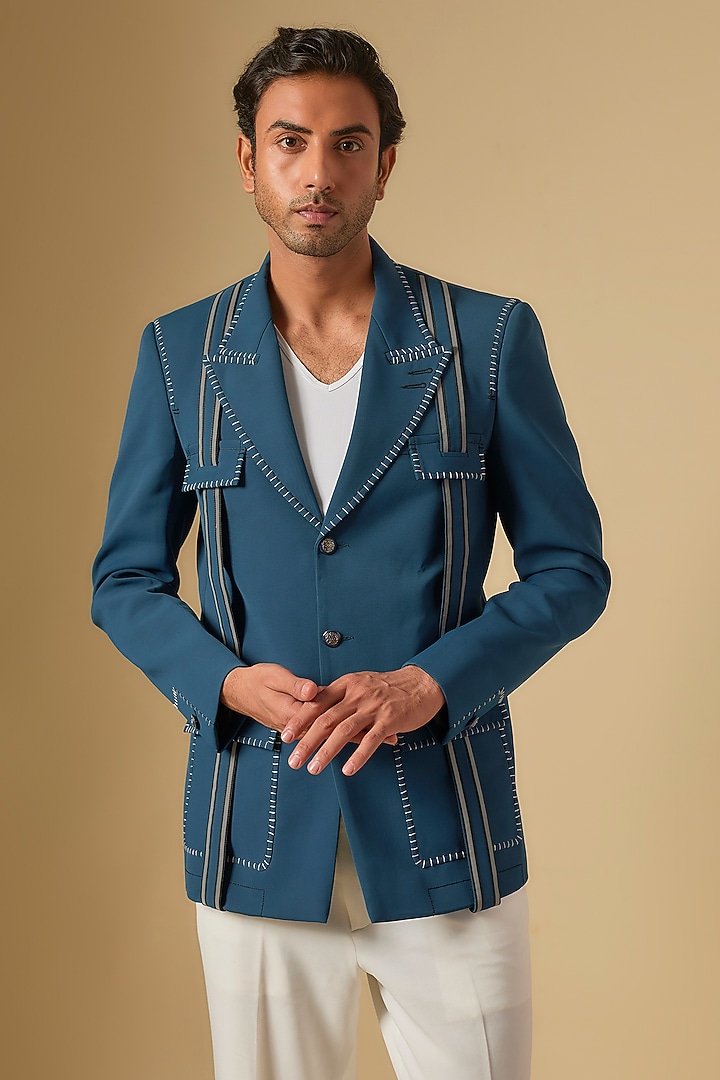 Turquoise Blue Japanese Twill Blazer Set by Dapper & Dare at Pernia's Pop Up Shop