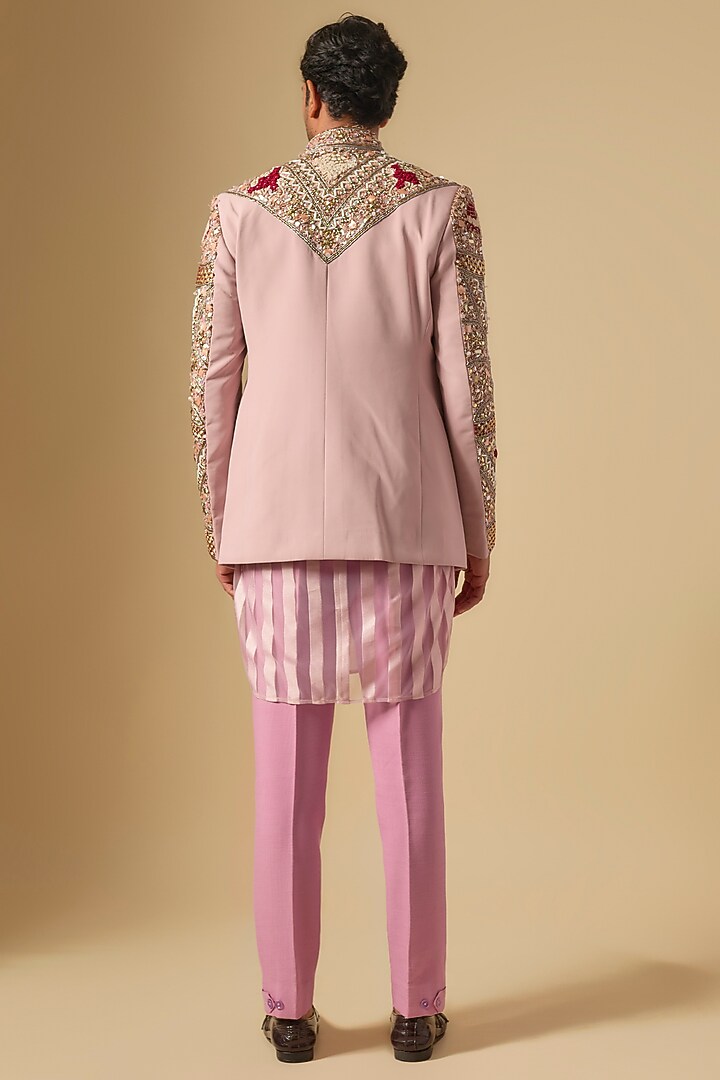 Pink Cotton Jute Cutdana Embellished Groom Indowestern Set by Dapper & Dare at Pernia's Pop Up Shop