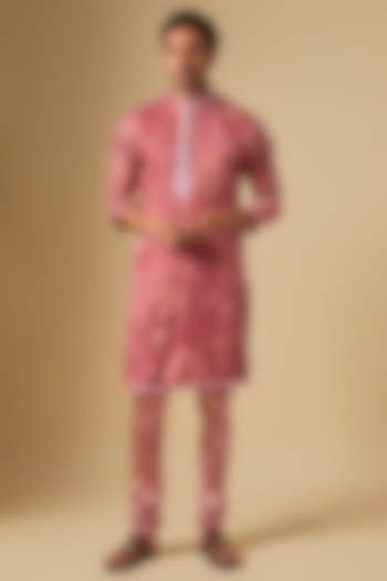 Rose Pink Organza Floral Printed Kurta Set by Dapper & Dare