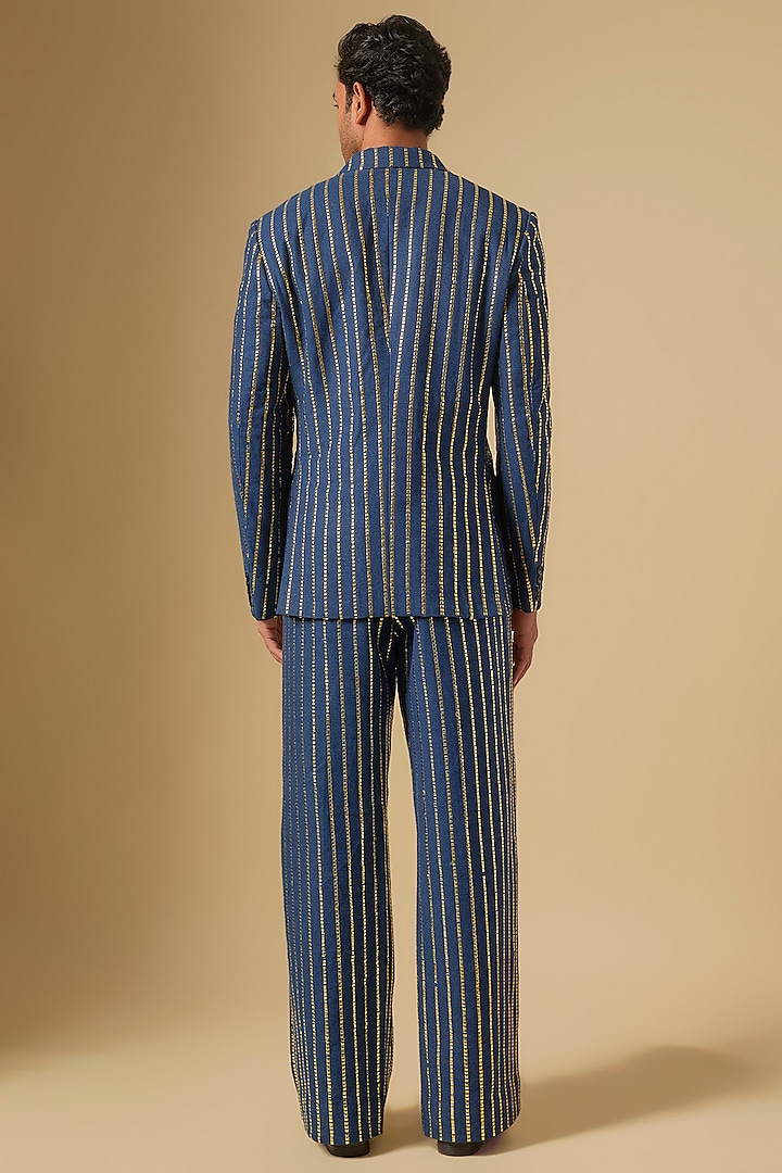 Blue Denim Embroidered Blazer Jacket Set by Dapper & Dare at Pernia's Pop Up Shop