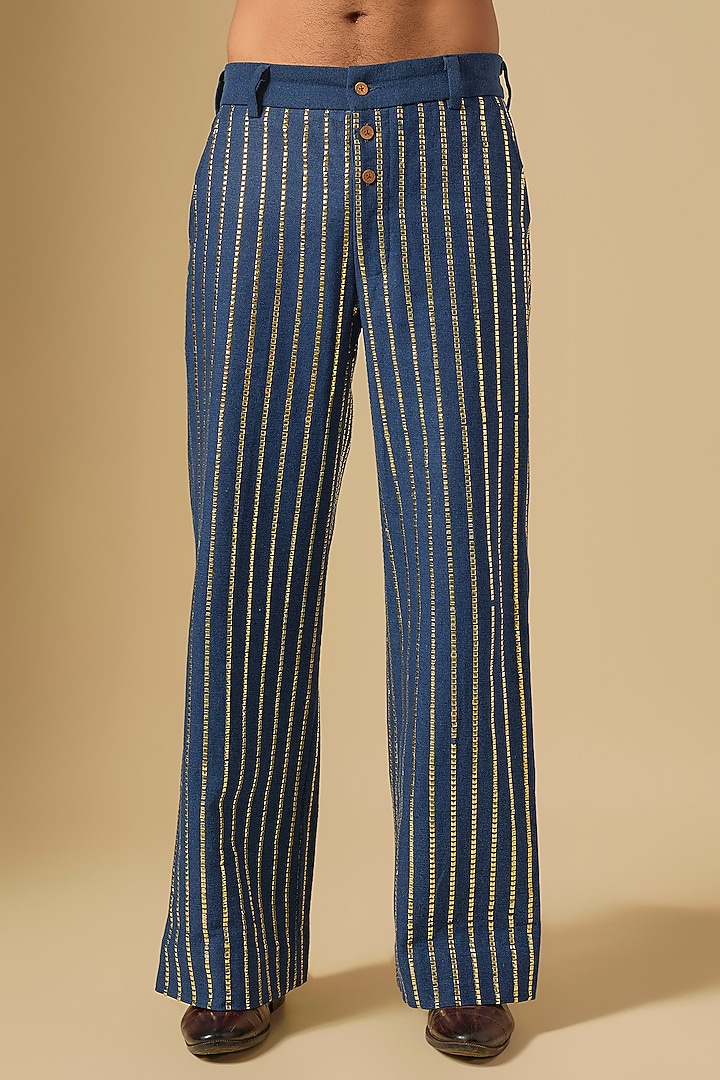 Blue Denim Embroidered Blazer Jacket Set by Dapper & Dare at Pernia's Pop Up Shop