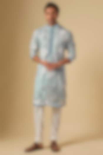 Ice Blue Organza Floral Printed Kurta Set by Dapper & Dare at Pernia's Pop Up Shop