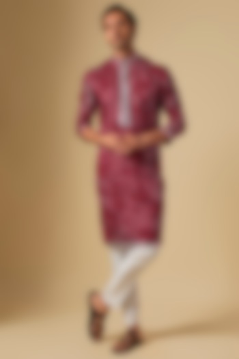 Maroon Organza Floral Printed Kurta Set by Dapper & Dare