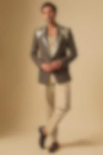Brown Japanese Twill Metallic Embellished Blazer Set by Dapper & Dare