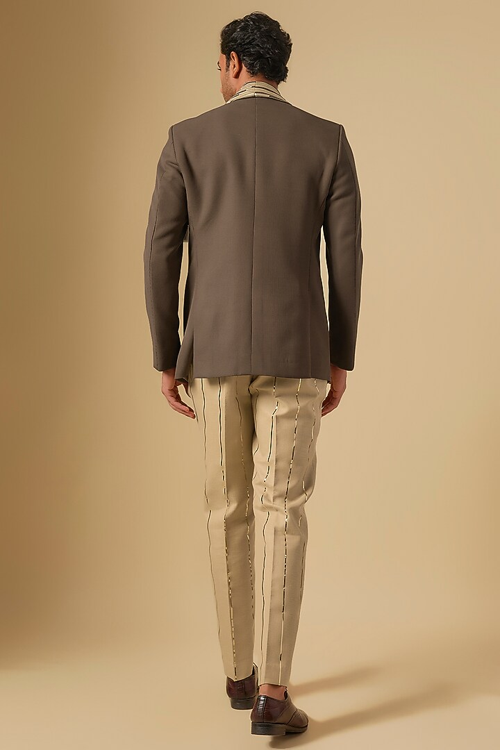 Brown Japanese Twill Metallic Embellished Blazer Set by Dapper & Dare at Pernia's Pop Up Shop